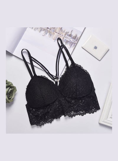 Buy Women's Front Cross Floral Padded Bralette Lace Bra Black in Saudi Arabia