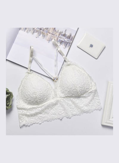 Buy Women's Front Cross Floral Padded Bralette Lace Bra White in UAE