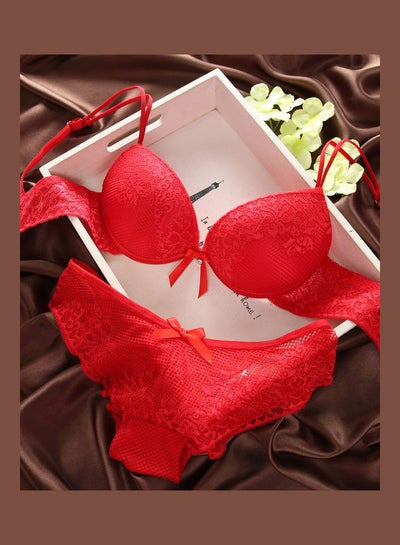 Women's Comfy Solid Colour Lace 3/4 Cup Bra and Panty Set Red price in  Saudi Arabia, Noon Saudi Arabia