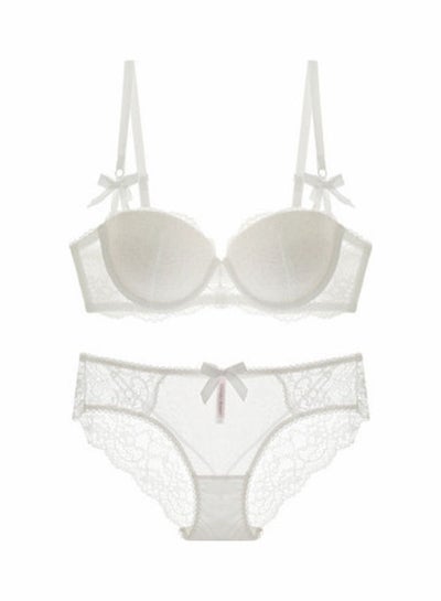 Buy Women's Comfy Solid Colour Lace 3/4 Cup Bra and Panty Set White in UAE