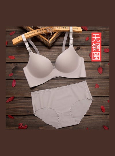 Comfy Solid Colour Lace Thin Bra Panty Set Grey price in Saudi