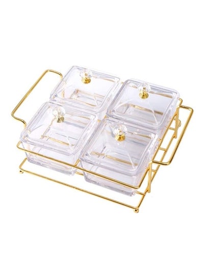 Buy 4-Piece Condiment Server Dishes with Bracket Clear/Golden 7.5 x 19 x 24.5cm in UAE