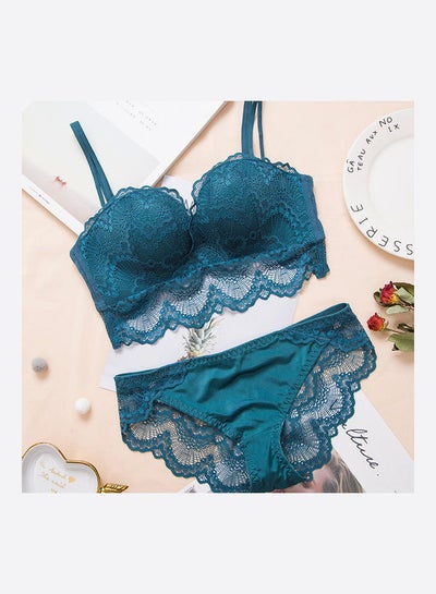 Buy Comfy Solid Colour Lace Thin Bra Panty Set Blue in Saudi Arabia