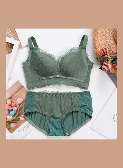 Buy Women Comfy Lace Beauty Back Thin Bra Panty Set Green in UAE