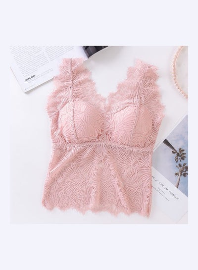 Buy Women Comfortable Thin Beauty Back Lace Cup Bra Pink in UAE