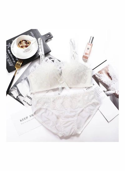 Buy Women Comfy Lace Beauty Back Thin Bra Panty Set White in Saudi Arabia