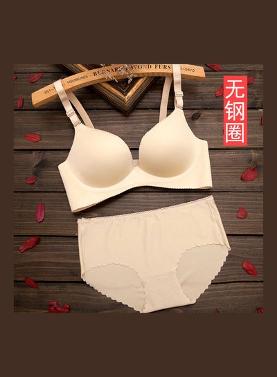 Buy Women Comfy Lace Beauty Back Thin Bra Panty Set Beige in UAE