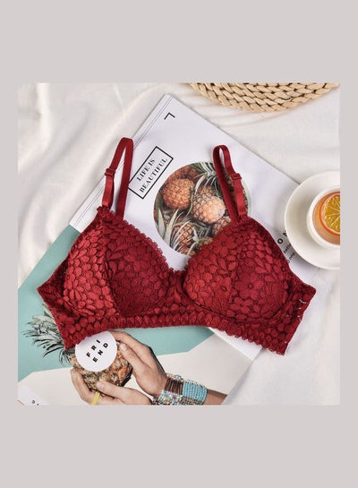 Women's Comfy Solid Colour Lace 3/4 Cup Bra and Panty Set Red price in UAE, Noon UAE