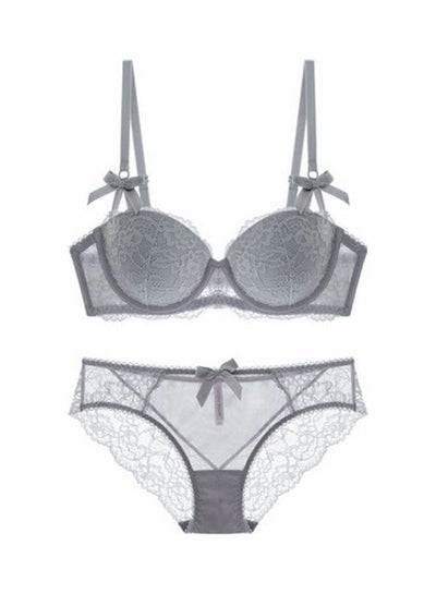 Buy Womens Seamless Back Beautify Bra Panty Set Grey in UAE