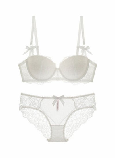 Buy Comfy Solid Colour Lace Thin Bra Panty Set White in Saudi Arabia