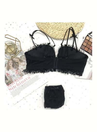 Buy Comfy Solid Colour Lace Thin Bra Panty Set Black in Saudi Arabia