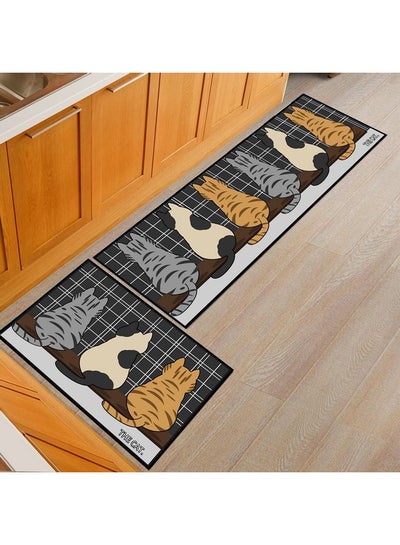 Buy 2-Piece Kitchen Floor Mat Multicolour in Saudi Arabia