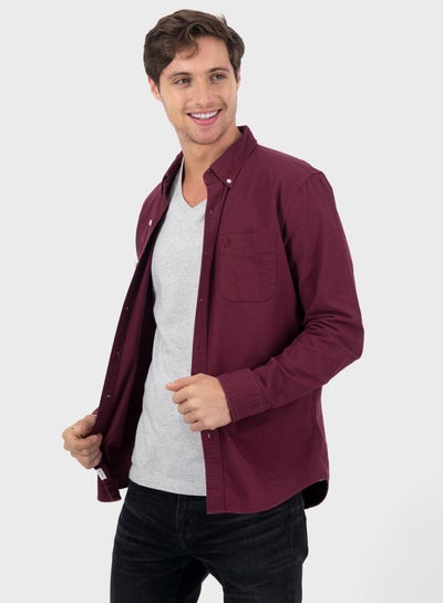 Buy Classic Oxford Slim Fit Shirt Burgundy in Saudi Arabia