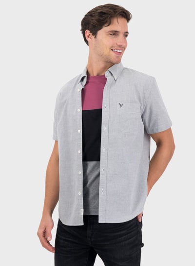 Buy Classic Short Sleeve Slim Fit Shirt Grey in Saudi Arabia