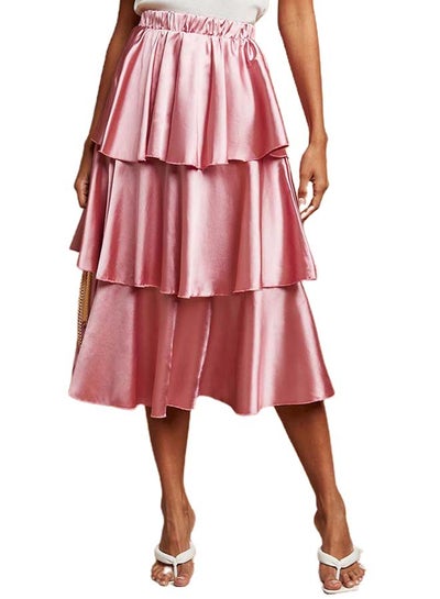 Buy Stylish Layered A-Line Midi Skirt Pink in Saudi Arabia