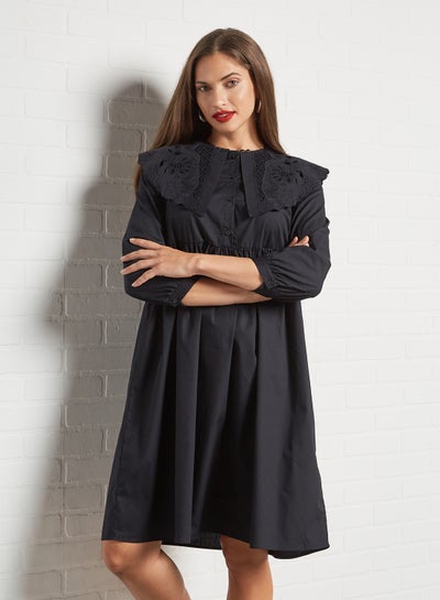 Buy Cape Collar Gathered Dress Black in Egypt