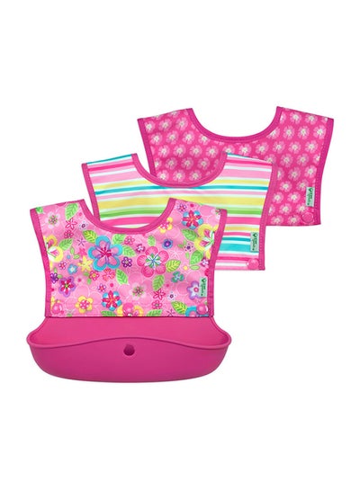 Buy Pack Of 4 Snap And Go Silicone Food Catcher Bibs Set -Pink in UAE