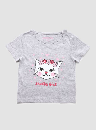 Buy Baby Girls  Round Neck Short Sleeve T-Shirt Grey in Saudi Arabia