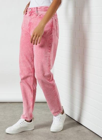 Buy High-Waist Mom Jeans Pink in Saudi Arabia