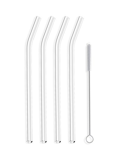 Buy 4- Reusable Transparent Glass Drinking Straws Clear 20cm in UAE