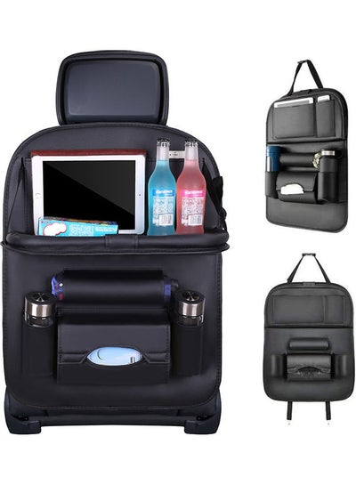 Buy Leather Car Seat Back Storage Bag with Foldable Table Tray in UAE