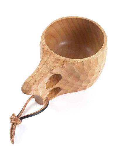 Buy Wooden Coffee Tea Cup with Handle and Lanyard Beige in Saudi Arabia