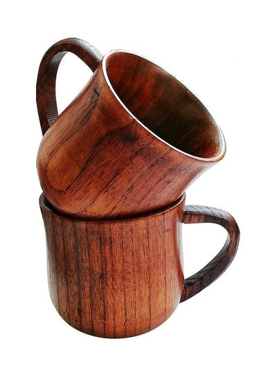 Buy 2-Piece Wooden Tea Cup Set with Handle Brown in UAE