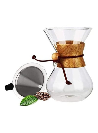 Buy Hand Made Coffee Set with Reusable Filter Clear/Silver in Saudi Arabia