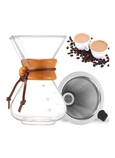 Buy Hand Made Coffee Set with Reusable Filter Clear/Silver in Saudi Arabia