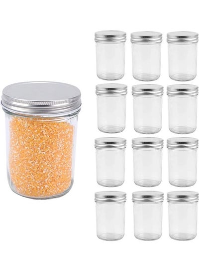 Buy 12-Piece Mason Jar With A Sealed Metal Regular Lid Clear/Silver in UAE