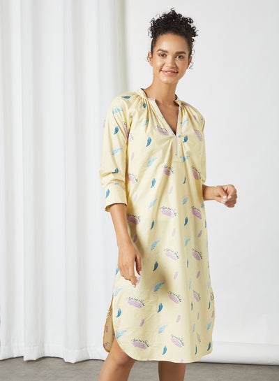 Buy Feather Print Sleepshirt Yellow in UAE