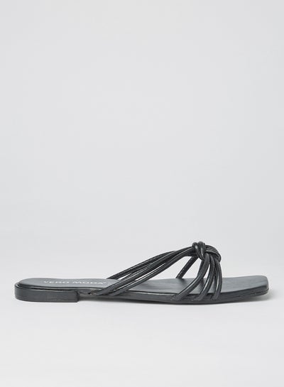 Buy Leather Flat Sandals Black in Egypt