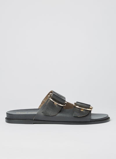 Buy Buckle Detailed Leather Sandals Black in Egypt