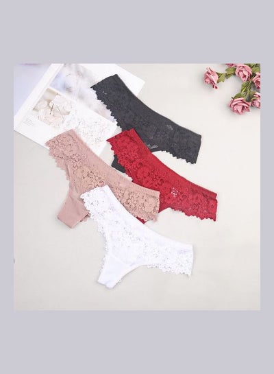 Buy 4-Piece Lace Pattern Thong Set Multicolour in UAE