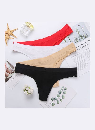 Buy 4-Piece Solid Thong Set Multicolour in UAE