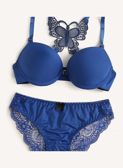 Navy blue and white bra set