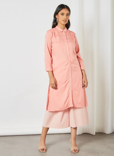 Buy Collared Button-Up Kurta Pink in UAE