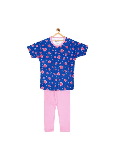 Buy Comfortable T-Shirt And Pyjama Set Blue/Pink in UAE