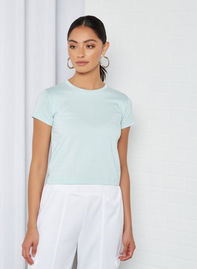 Buy Solid Cropped T-Shirt Light Blue in Egypt