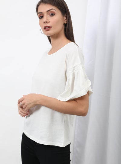 Buy Frill Ruffle Sleeve Plain Basic Top White in Saudi Arabia