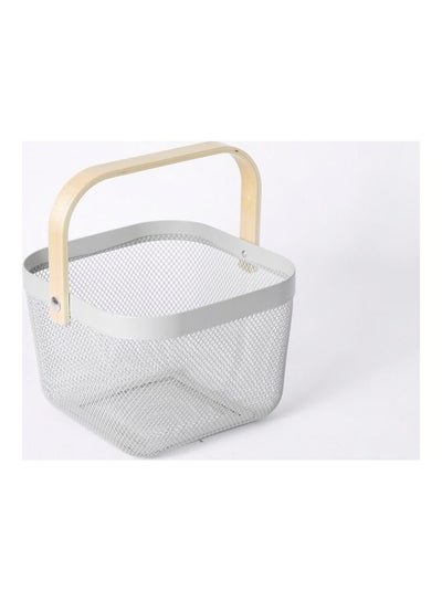 Buy Storage Basket With Wooden Handle Grey 25x17x25cm in Saudi Arabia