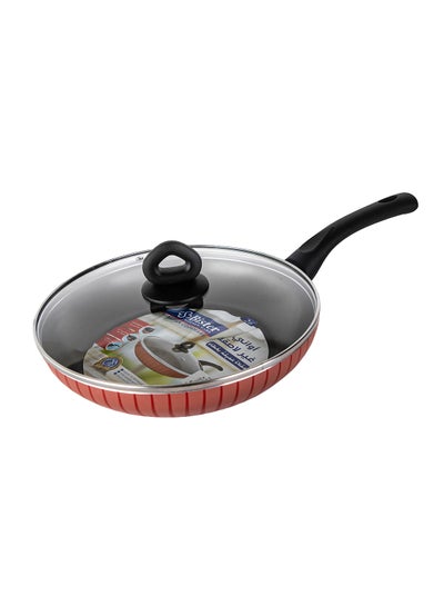 اشتري Stripy Fry Pan With Glass Lid SS & Bakelite Handle أحمر وأسود 26سم في السعودية