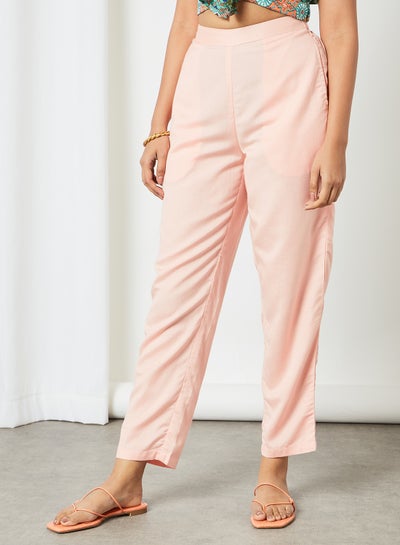 Buy High Rise Cropped Pants Pink in UAE