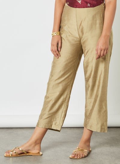 Buy High Rise Cropped Pants Gold-Beige in UAE