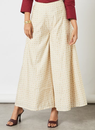 Buy All-Over Print Wide Leg Pants Off-White in UAE