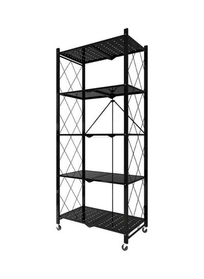 اشتري 5 Tier Foldable Multipurpose Kitchen Storage Rack Shelf Unit With Wheel Black 160x38x71cm في مصر