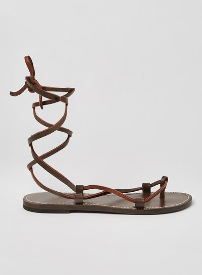 Buy Leather Strappy Sandals Chocolate in Saudi Arabia