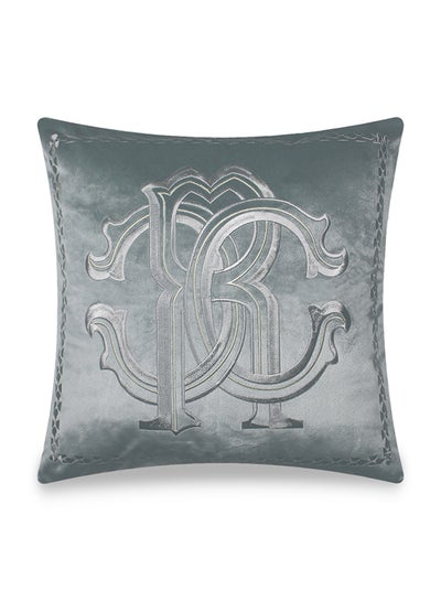 Buy Velvet Embroidery Iconic Font Decorative Cushion Cover Grey 45x45cm in UAE
