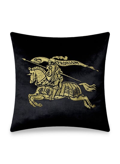 Buy Velvet Embroidery Iconic Horse Decorative Cushion Cover Black 45x45cm in UAE