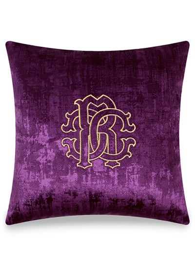 Buy Velvet Embroidery Iconic Font Decorative Cushion Cover Purple 45x45cm in UAE